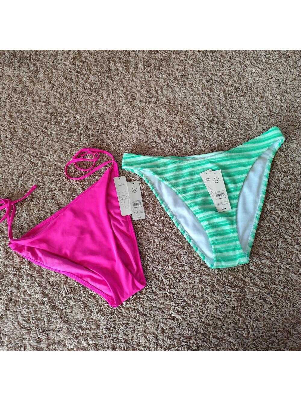 Set of 2 No Boundaries/Size Large/ Bikini Bottoms/Pink,Green Stripe/NWT